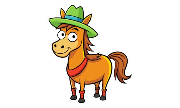 Cartoon Horse Wearing Cowboy Hat and Boo