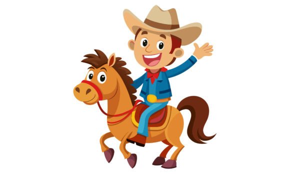 Cowboy Riding Horse Cartoon Illustration Embroidery Review