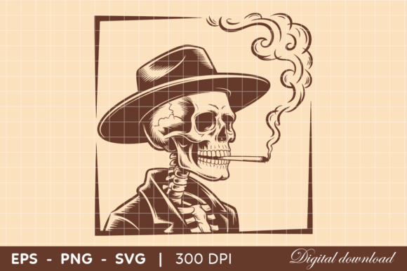 Retro Skeleton Cowboy Smoking Cigarette Embroidery Design Review